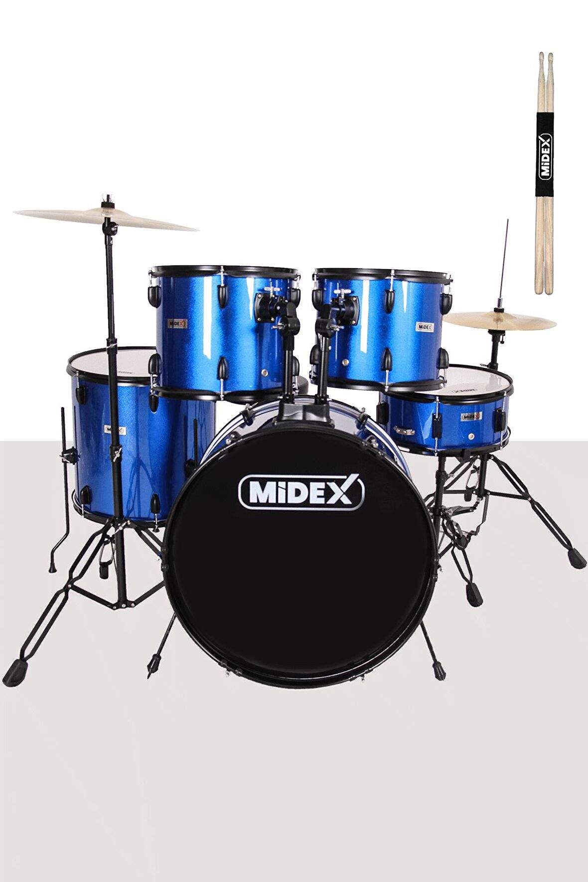 Midex CD900X-BL 22'' Yetişkin Akustik Bateri Davul Seti 22B-13T-12T-16F-14S (5 Parça)